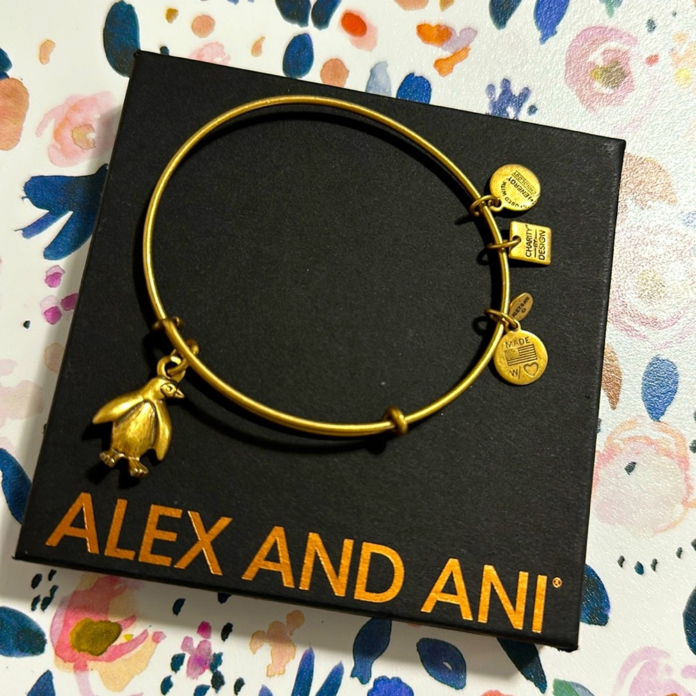 Alex & Ani Penguin Charm Rafaelian Gold Bracelet